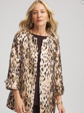 Chico's Travelers Collection Animal Jacquard Jacket Leopard Print NWT